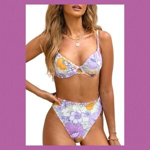 Soft purple and yellow two piece bikini. 7
